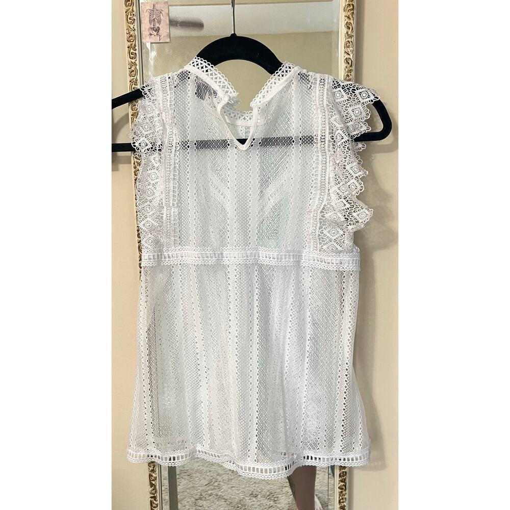 INC International Concepts White Lace Mock Neck Sleeveless Top Medium - Picture 7 of 7